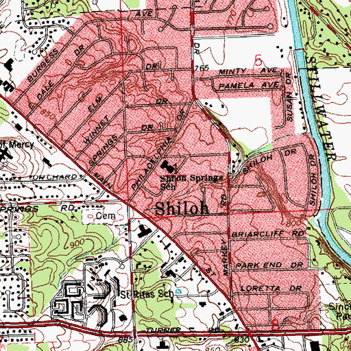 Topographic Map of Shiloh Springs School, OH