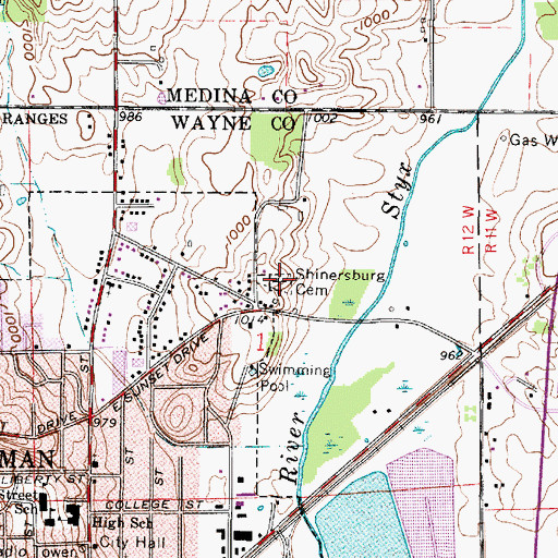 Topographic Map of Shinersburg Cemetery, OH