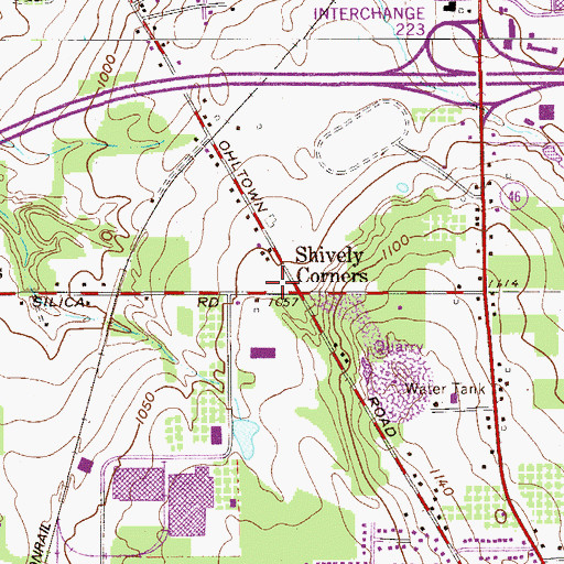Topographic Map of Shively Corners, OH