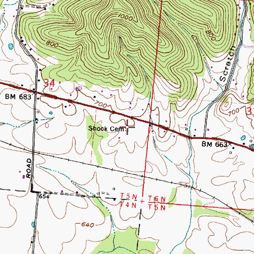 Topographic Map of Shock Cemetery, OH