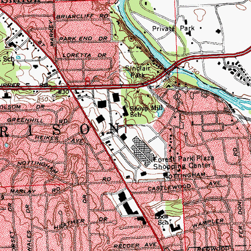 Topographic Map of Shoup Mill School, OH