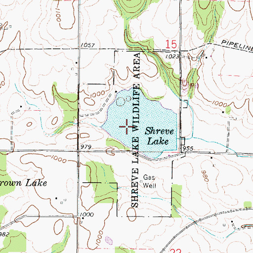 Topographic Map of Shreve Lake Wildlife Area, OH
