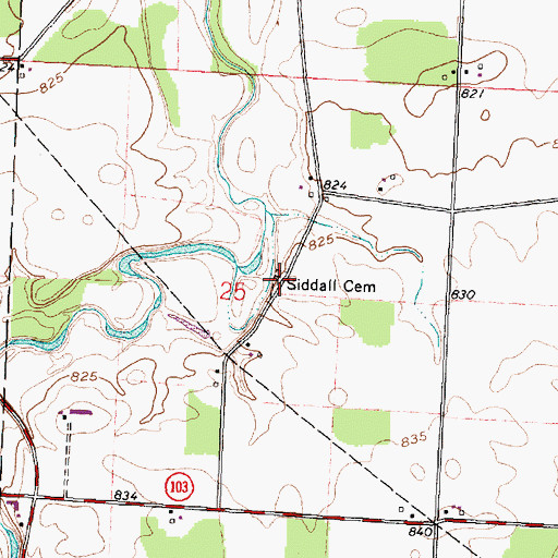 Topographic Map of Siddall Cemetery, OH