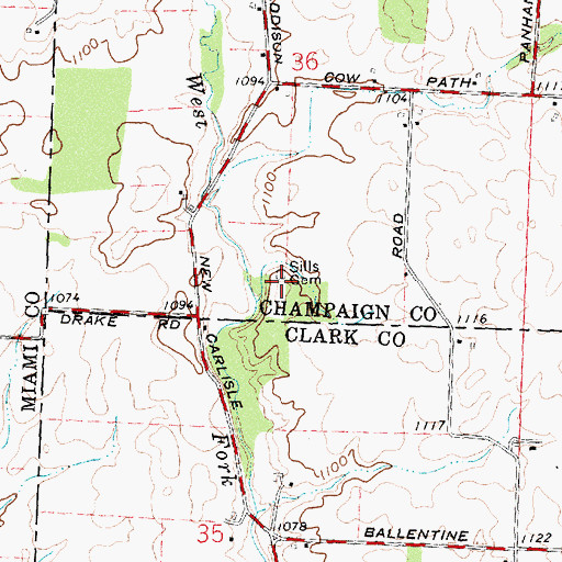 Topographic Map of Sills Cemetery, OH