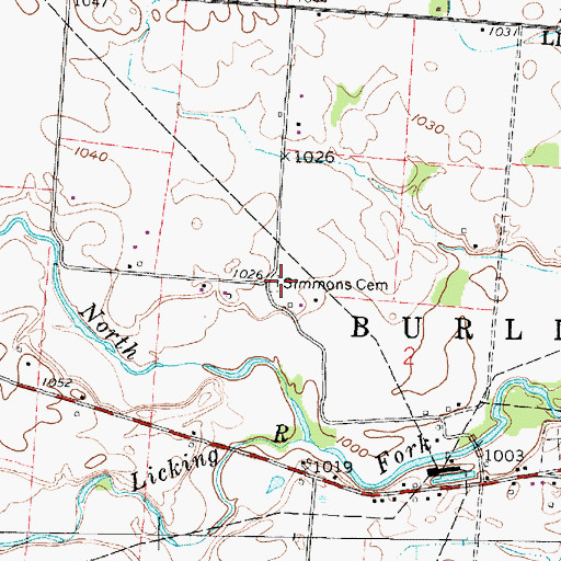 Topographic Map of Simmons Cemetery, OH