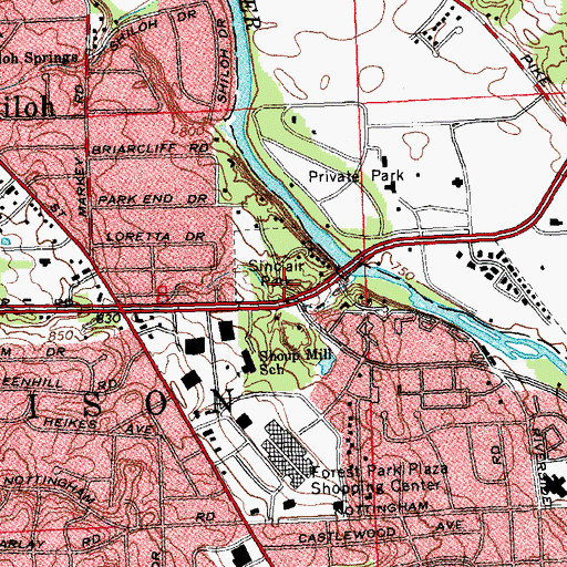 Topographic Map of Sinclair Park, OH