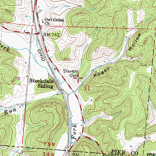 Topographic Map of Slavens Cemetery, OH