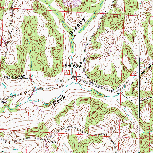 Topographic Map of Sleepy Hollow, OH