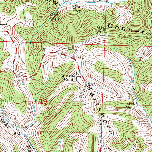Topographic Map of Sloan Cemetery, OH
