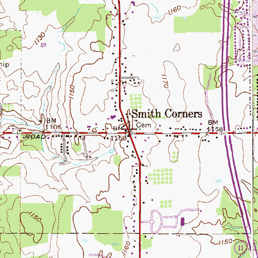 Topographic Map of Smith Corners, OH