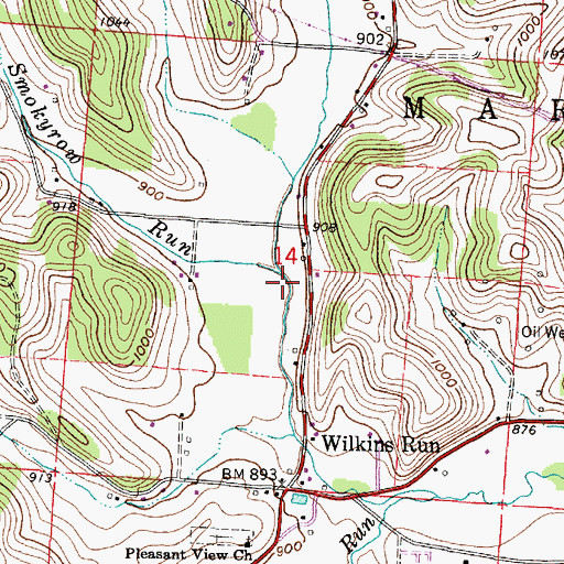 Topographic Map of Smokyrow Run, OH