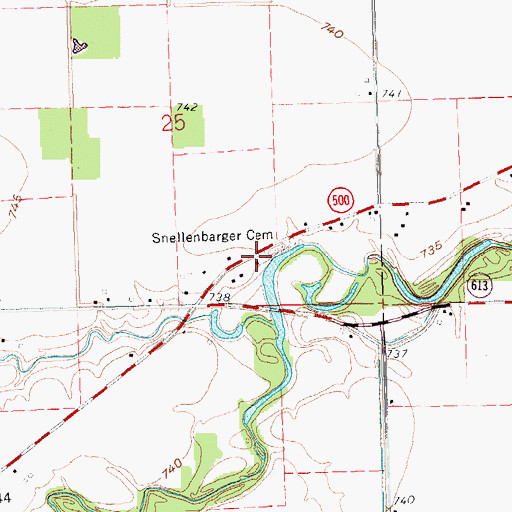 Topographic Map of Snellenbarger Cemetery, OH