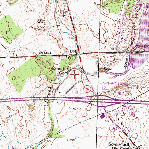 Topographic Map of Somerford Cemetery, OH