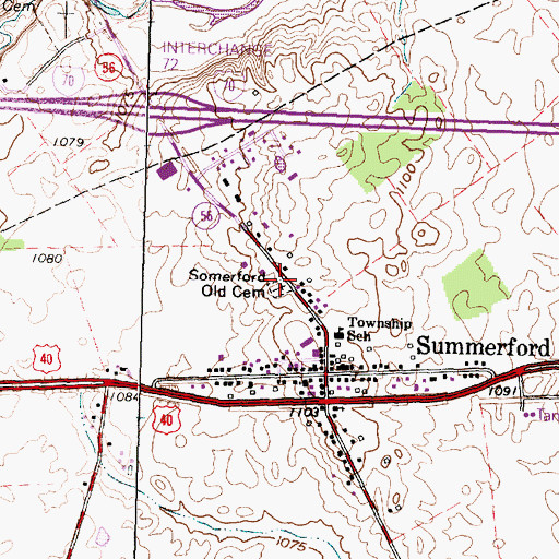 Topographic Map of Somerford Old Cemetery, OH