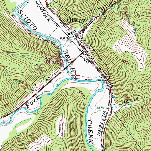 Topographic Map of South Fork Scioto Brush Creek, OH