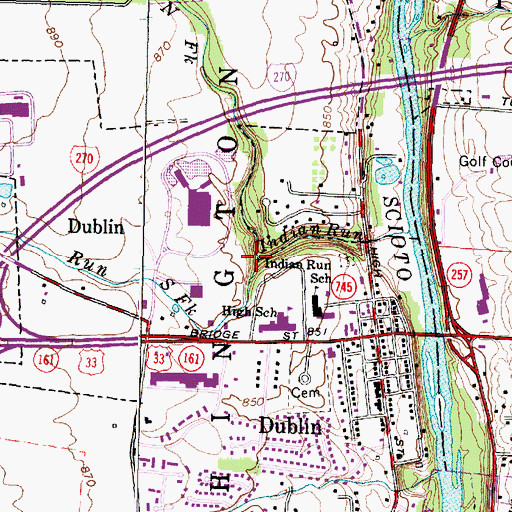 Topographic Map of South Fork Indian Run, OH
