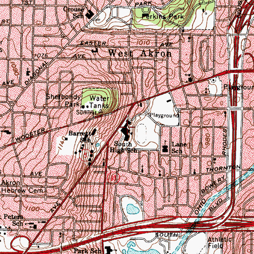 Topographic Map of Miller South School for the Visual and Performing Arts, OH