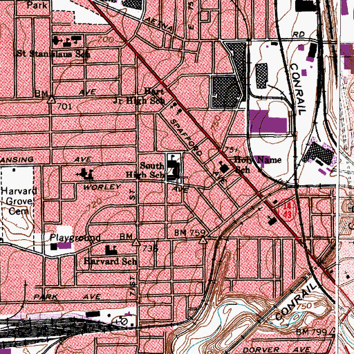 Topographic Map of A B Hart Junior High School, OH