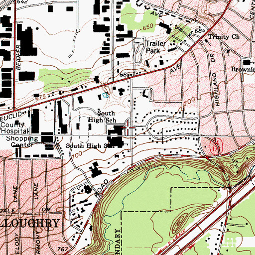 Topographic Map of South High School, OH