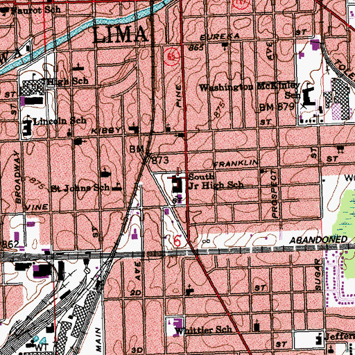 Topographic Map of South Junior High School, OH