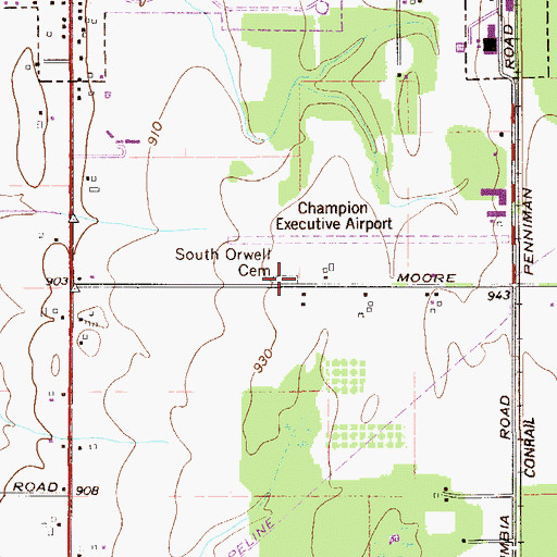 Topographic Map of South Orwell Cemetery, OH
