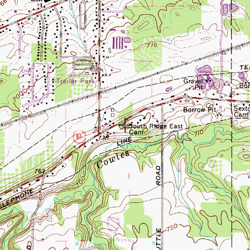 Topographic Map of South Ridge East Cemetery, OH