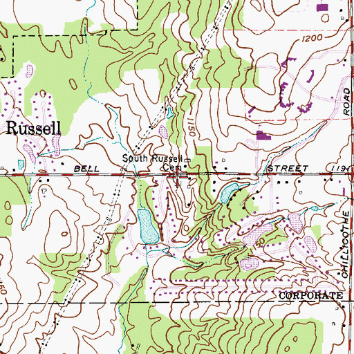Topographic Map of South Russell Cemetery, OH