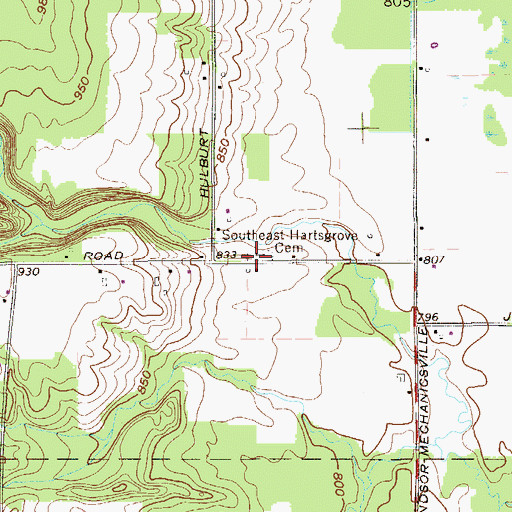 Topographic Map of Southeast Hartsgrove Cemetery, OH