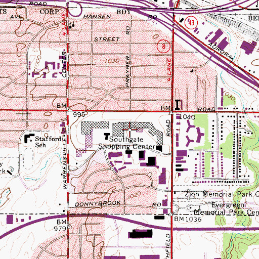 Topographic Map of Southgate Shopping Center, OH