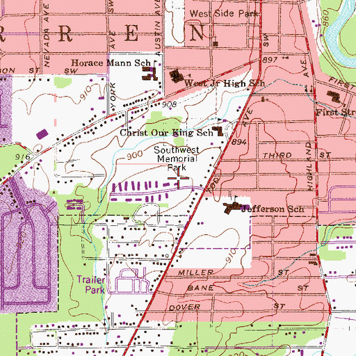 Topographic Map of Southwest Memorial Park, OH