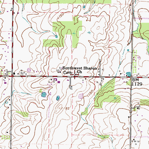 Topographic Map of Southwest Sharon Cemetery, OH