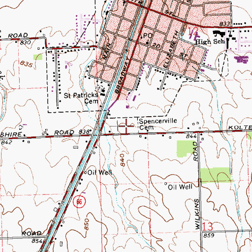 Topographic Map of Spencerville Cemetery, OH