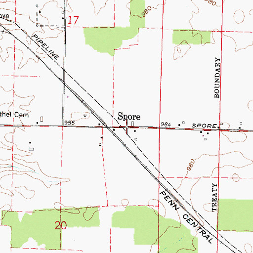 Topographic Map of Spore, OH