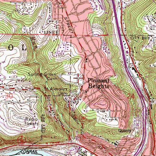 Topographic Map of Spring Grove Cemetery, OH
