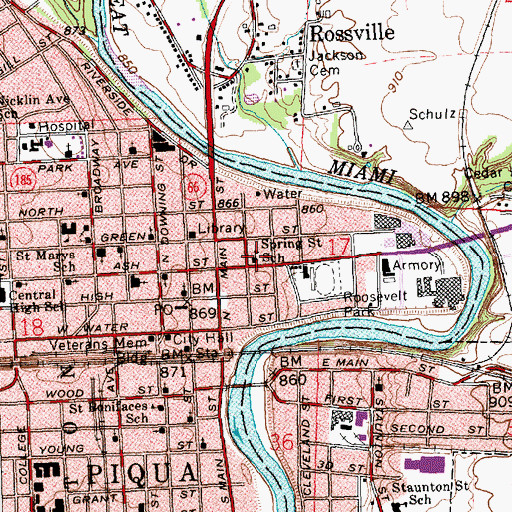 Topographic Map of Spring Street School, OH