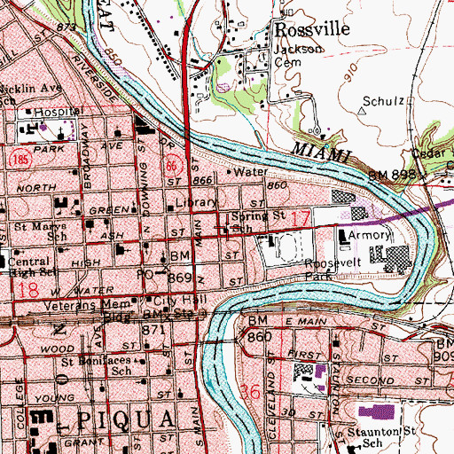 Topographic Map of Spring Street School, OH