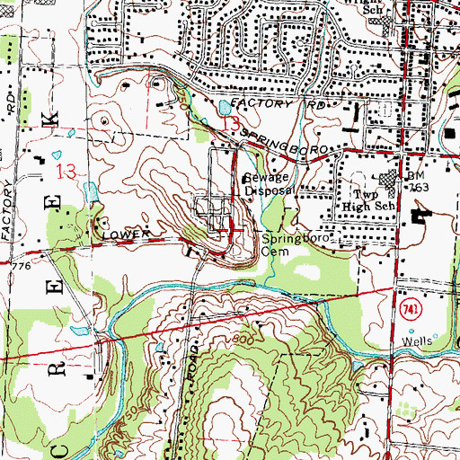 Topographic Map of Springboro Cemetery, OH