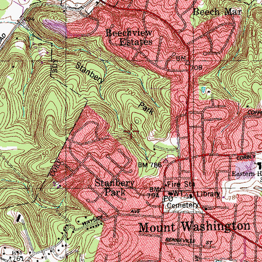 Topographic Map of Stanberry Park, OH