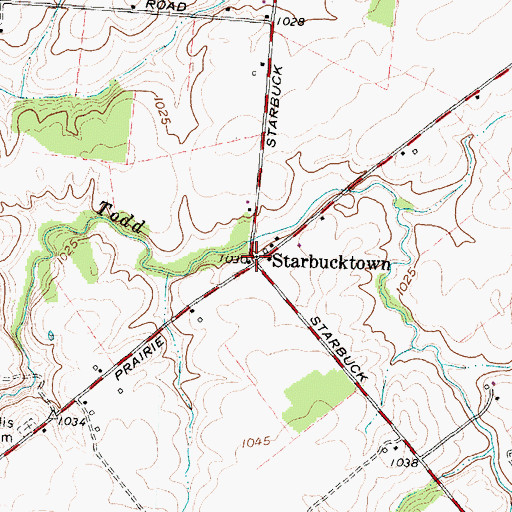 Topographic Map of Starbucktown, OH