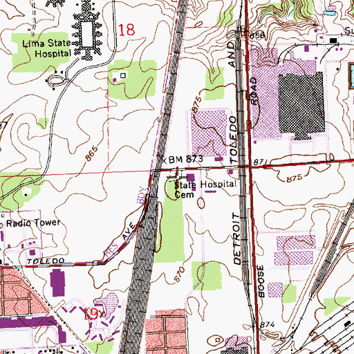 Topographic Map of State Hospital Cemetery, OH