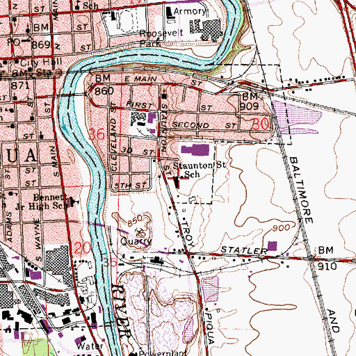 Topographic Map of Staunton Street School, OH