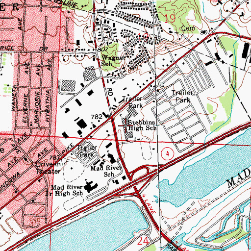 Topographic Map of Stebbins High School, OH