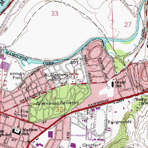 Topographic Map of Saint Stephens Cemetery, OH