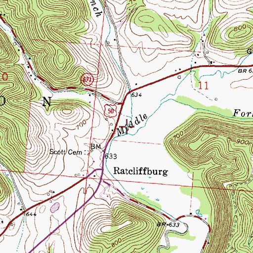 Topographic Map of Stevens Branch, OH