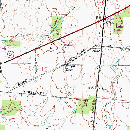 Topographic Map of Stout Cemetery, OH