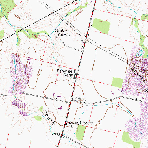 Topographic Map of Strange Cemetery, OH