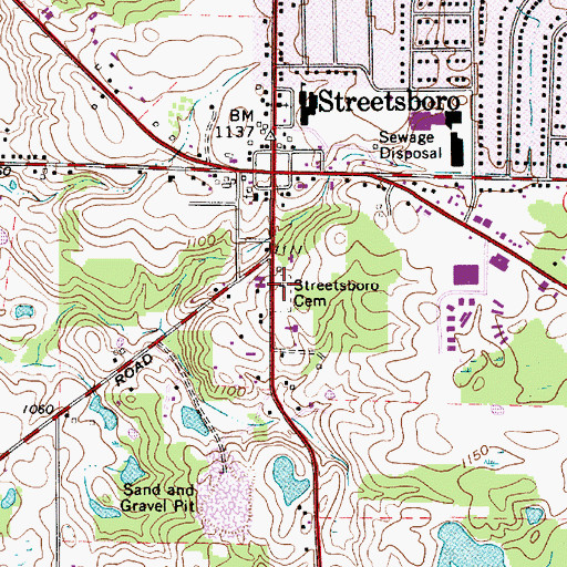 Topographic Map of Streetsboro Cemetery, OH