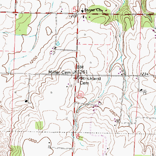 Topographic Map of Strickland Cemetery, OH