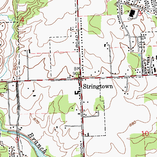 Topographic Map of Stringtown, OH