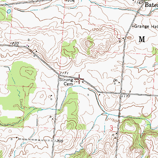 Topographic Map of Strong Cemetery, OH